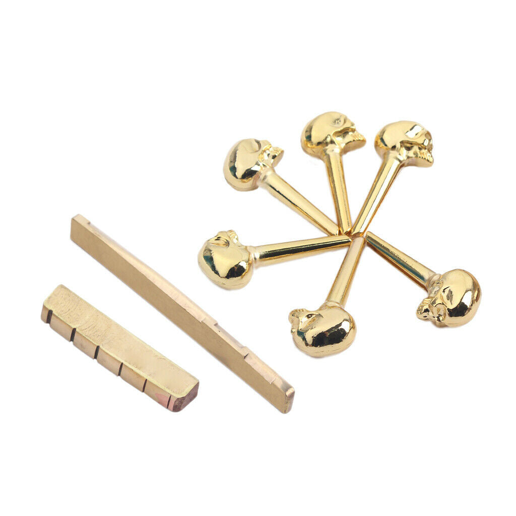 6 Pieces Guitar Bridge Pins + Nut Set for Most Acoustic Folk Guitar Parts