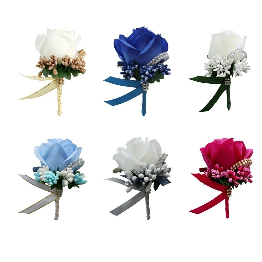 12pcs Wedding Bride Bridegroom Brooch Pin Artificial Rose Flower Engagement