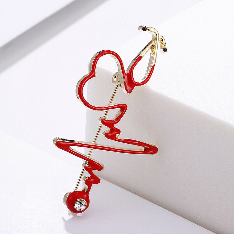Enamel Love Heart Heartbeat Shape Brooch Collar Badge Pins Jewelry Access.l8