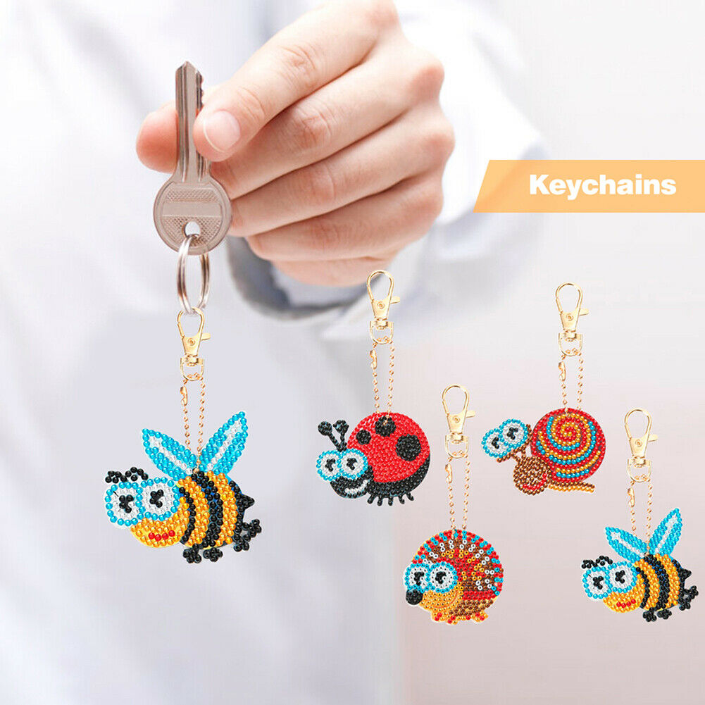4pcs Art Insect Keychain DIY Full Special Shaped Drill Diamond Painting Kit @