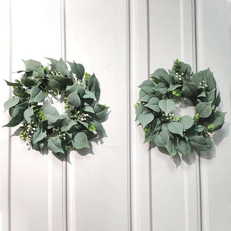 2 Pack Artificial Eucalyptus Wreath for Front Door Decor, 11inch Greenery LeX3L3