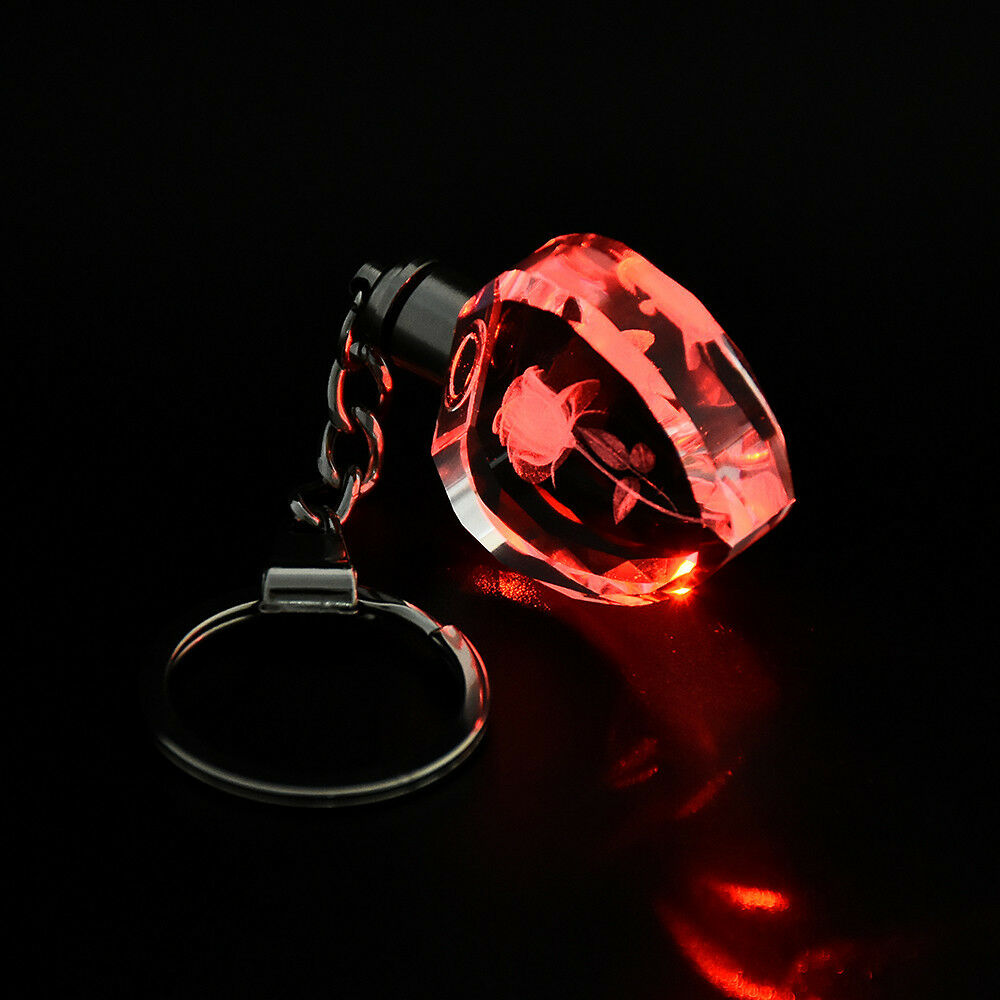 Novelty Fairy Crystal Rose LED Light Keychain Love Heart Key Chain Ring Keyring
