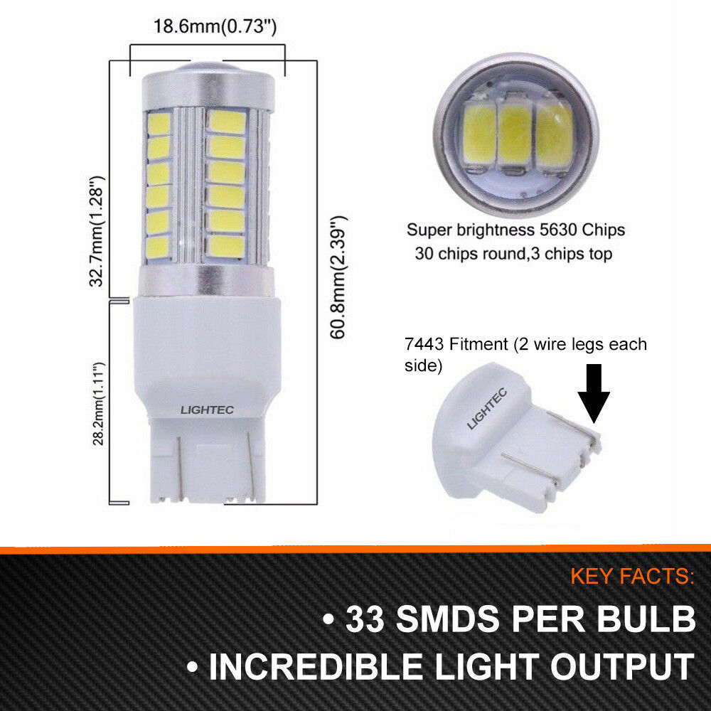 2x T20 33 SMD W21/5W 580 7443 DUAL FILAMENT LED DRL SIDELIGHT SUPER WHITE BULBS
