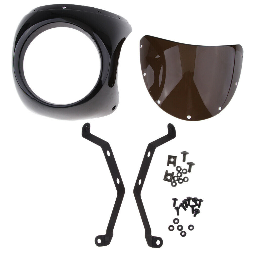 7" Motorcycle Universal Retro Headlight Fairing Wind Screen For Cafe Racer Black