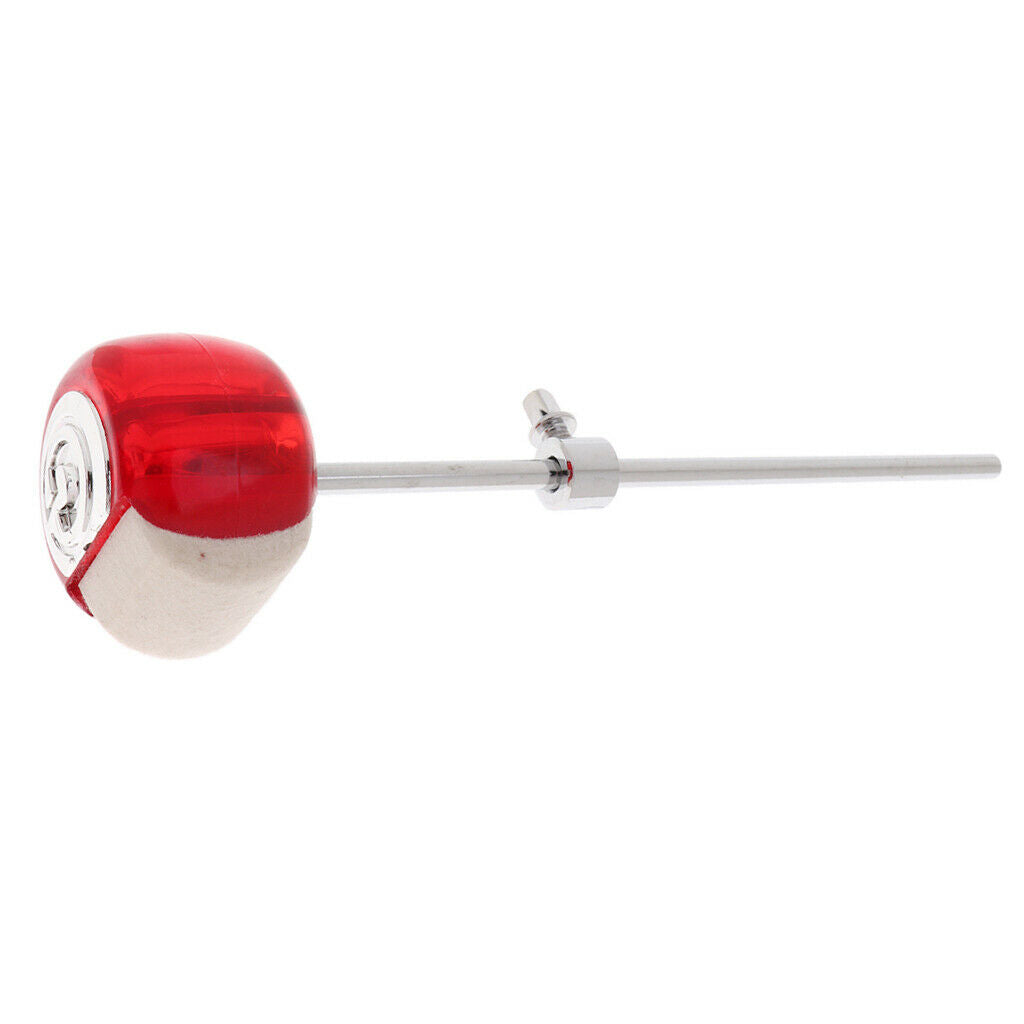 Pack of 2 Bass Drum Single Foot Pedal Mallets Metal Shank for Drum Players Red