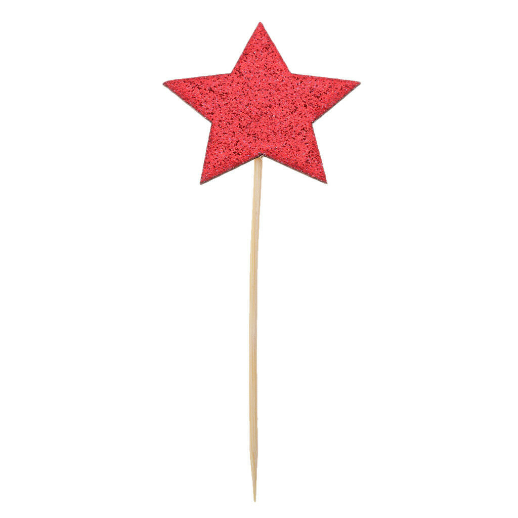 10Pcs Kids Birthday Cupcake Toppers Glitter Star Party Decor Baby Shower Red