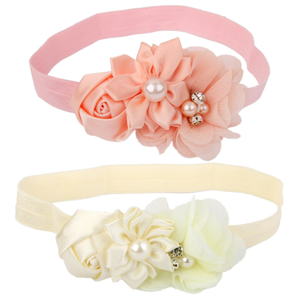 2 Pieces Baby Girls Flower Headband Elastic Headwear Hair Photography