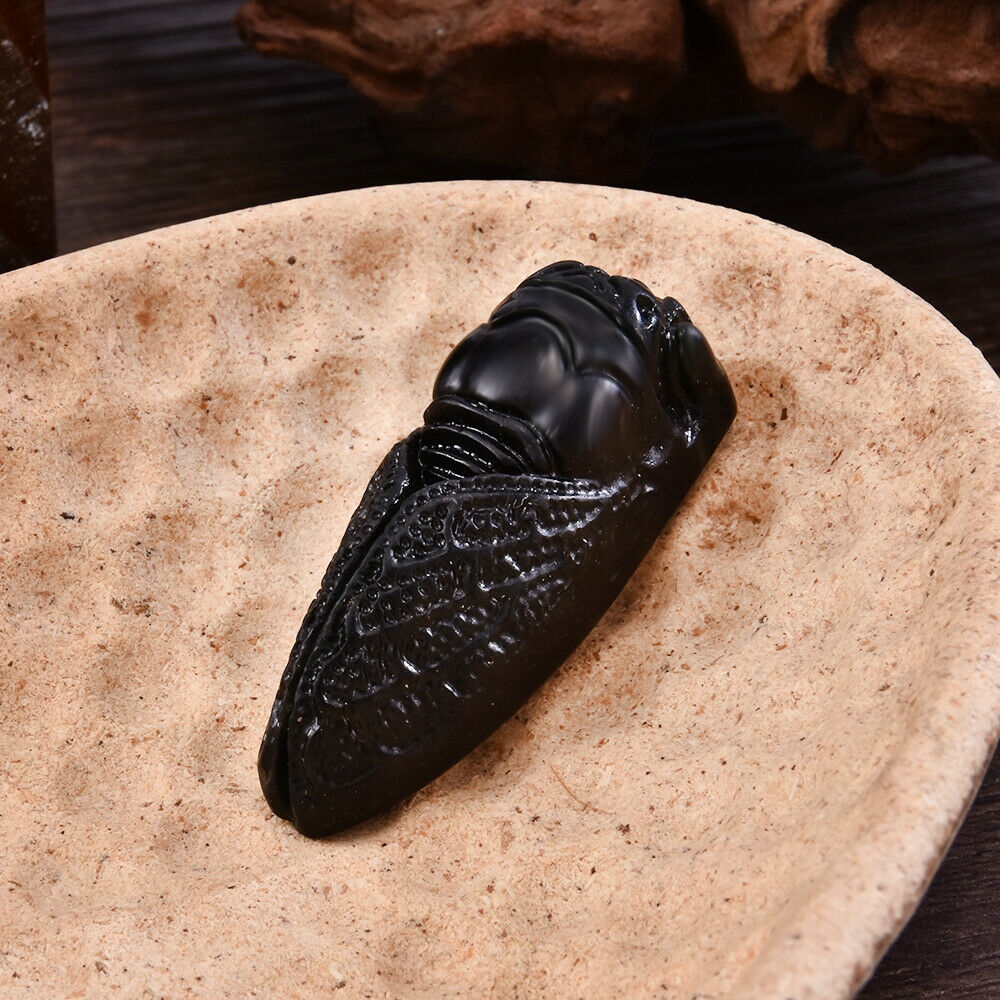 New 1PC Natural Obsidian Green Jade Hand Carved Cicada Good Luck Pendant Jewelry