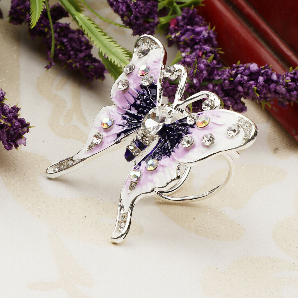 4 Pieces Women's Fashion Enamel Butterfly Rhinestone Scarf Ring Buckle Clip