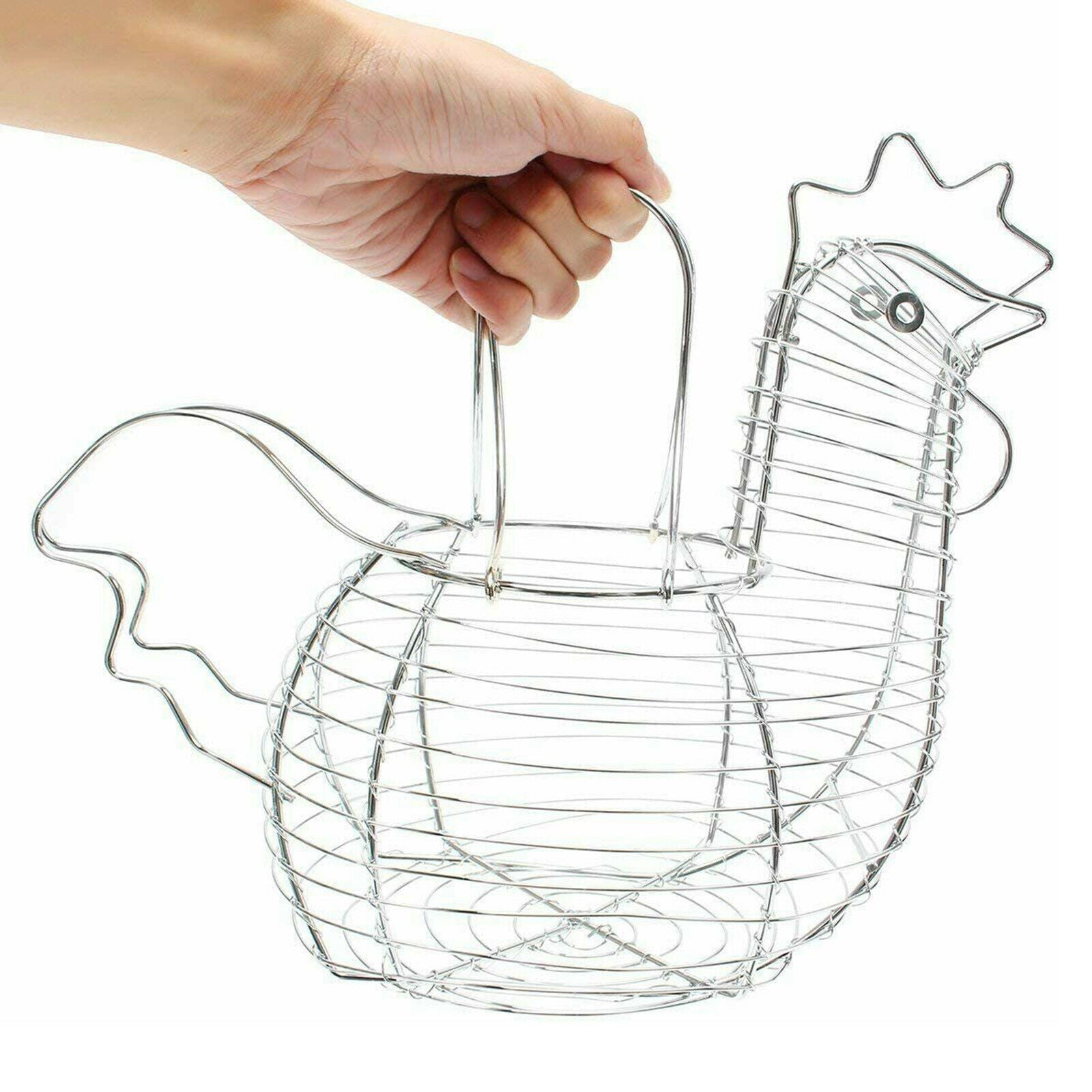 Chrome Plated Chicken Shaped Iron Wire Egg Storage Basket Rack Easily Accessible