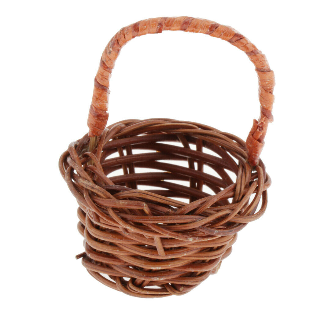 1/12th Miniatures Handmade Basket Container with Handle Simulation Furniture