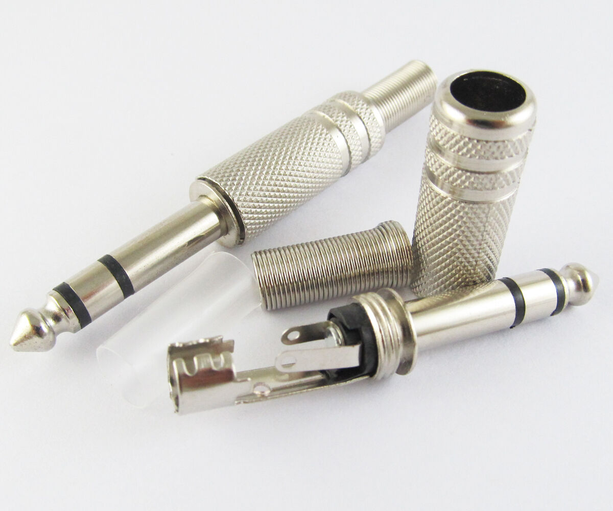 2pcs 6.35mm Stereo Metal plug audio cable connectors