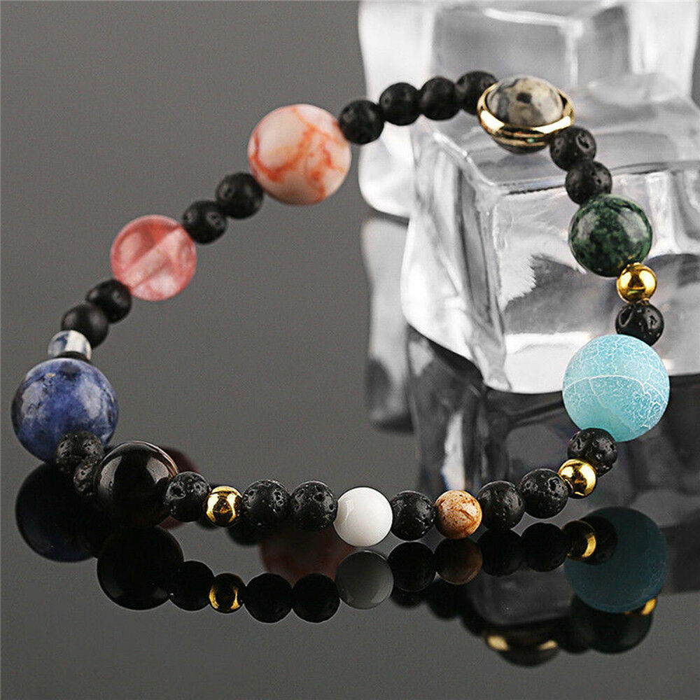Weave Galaxy Solar System Eight Planets On Natural Stone Beads Women Bracelet