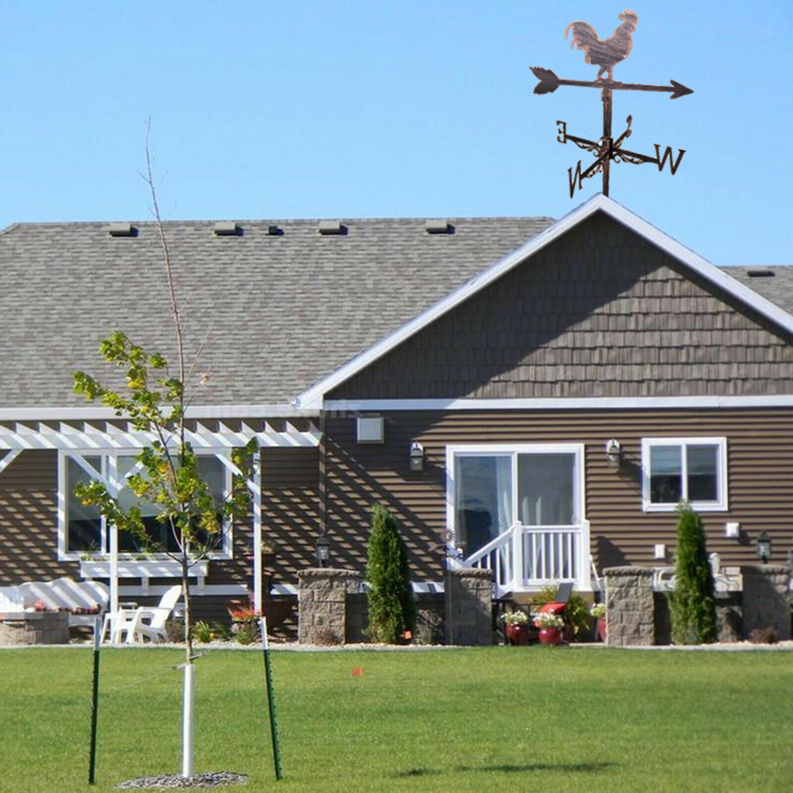 Retro Stainless Metal Rooster Weathervane Weather Vane Yard Garden Scene