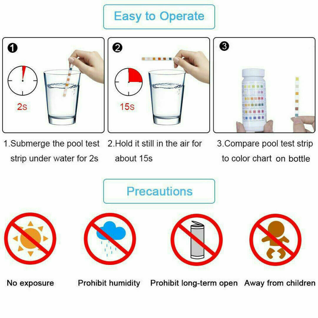 50Pcs 6 In1 Swimming Pool SPA Test Strip Chlorine pH Alkalinity Water Hardness T