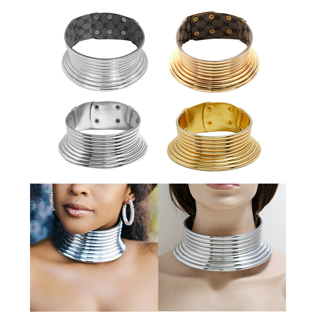 African Big Chunky Choker Collars Women Wide Choker Necklace Adjustable Gift