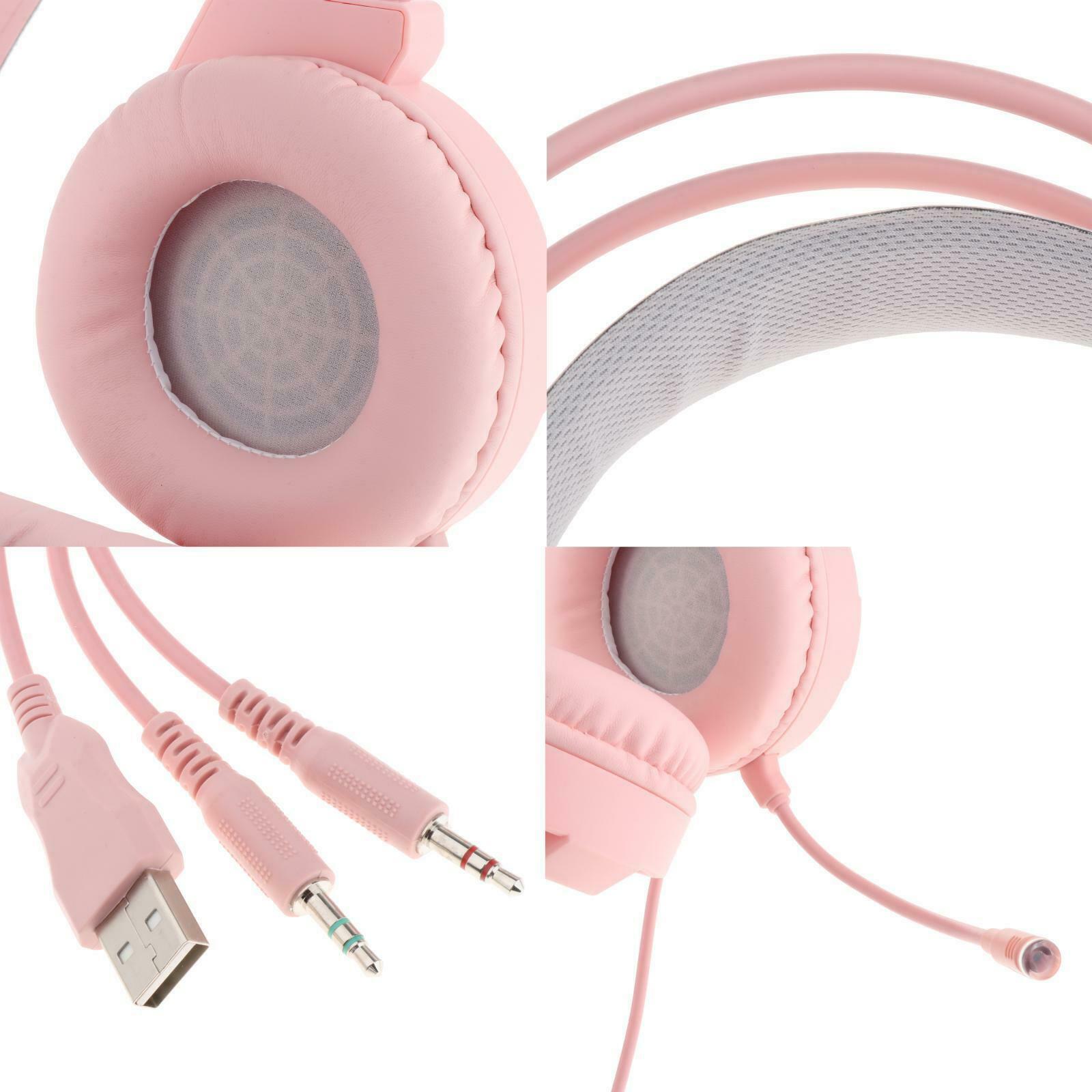 with Mic Over Ear Gaming Headset Headphones for Gamer Soft Earmuffs Pink