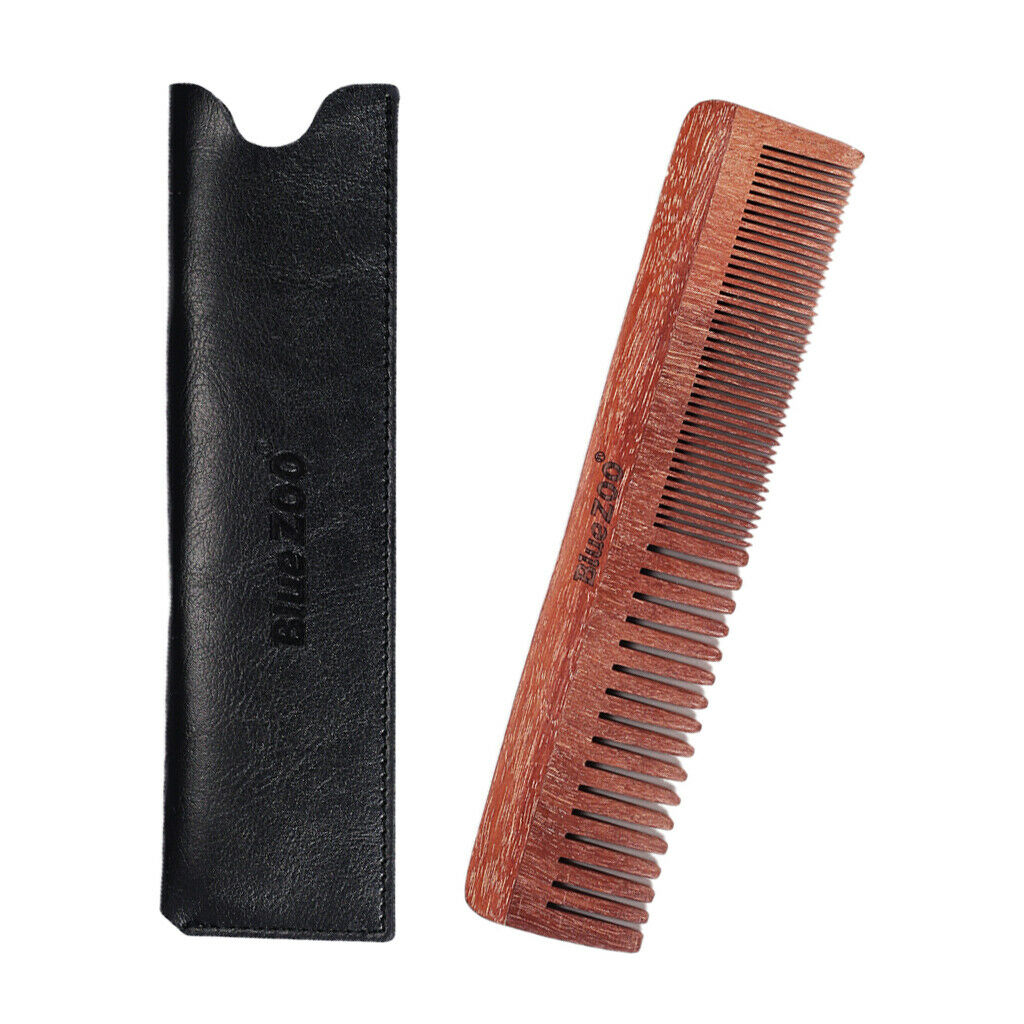 Double sides Wood Mustache Beard Comb Hair Comb with Case for Men Care Black