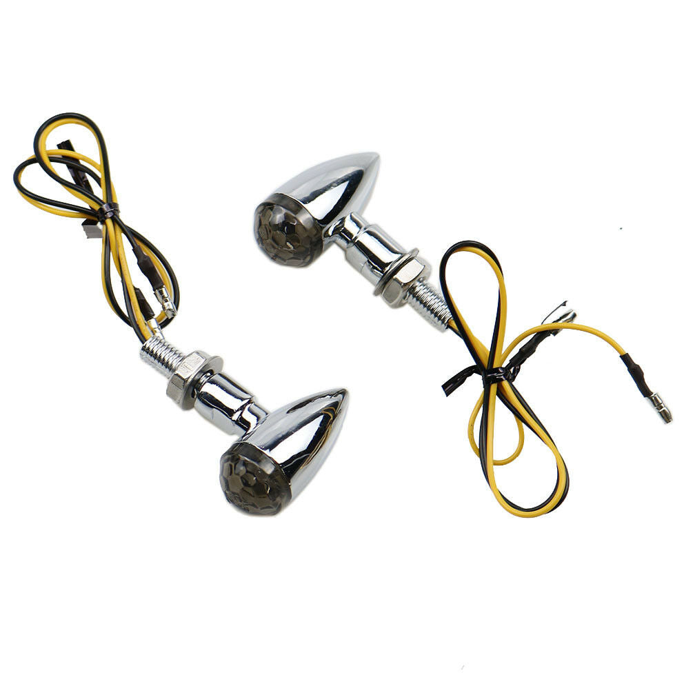 Chrome+Smoke Lens Mini Bullet Turn Signal Indicator Light For Cafe Racer Cruiser