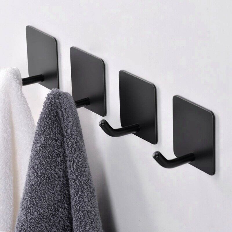 4 Packs Towel Hooks Self-Adhesive Wall Single Hook, Stainless Steel Black CoatE1
