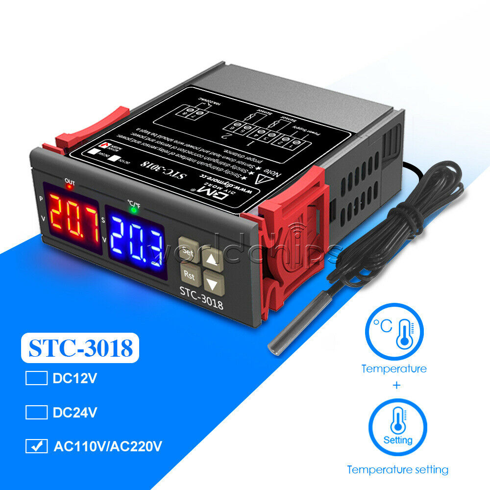 AC 110-220V Digital Temperature Controller Thermostat NTC Sensor Probe STC-3018