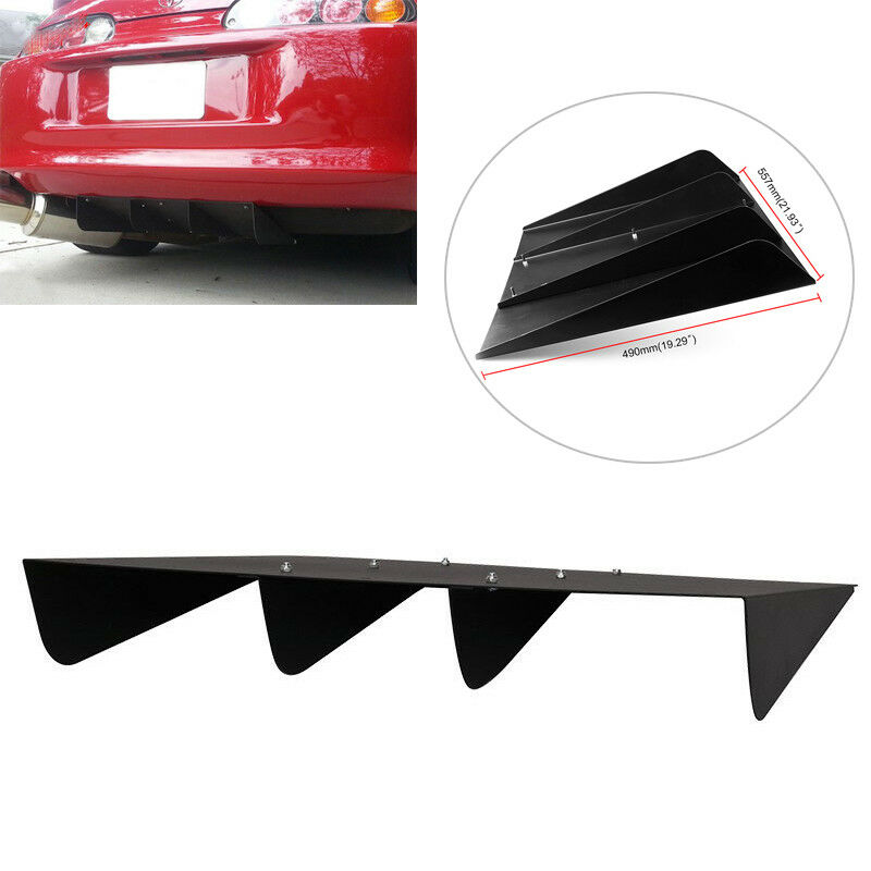 22''X19" ABS Textured Rear Bumper Center 4 Fins Curved Diffuser Fin Black Solid