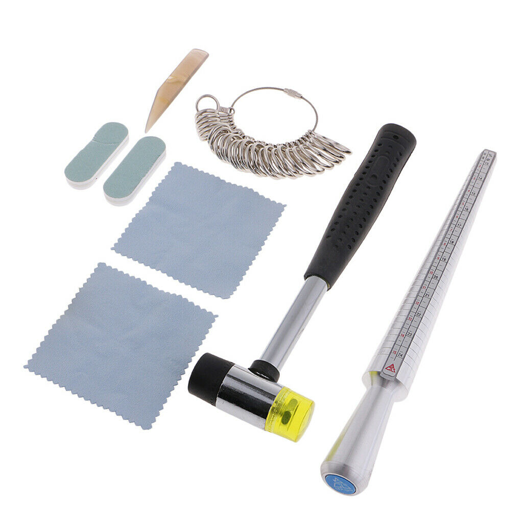 8Pcs US Rubber Hammer Ring Mandrel Sizer Ring Sizer Guage Jewelry Tools Kit