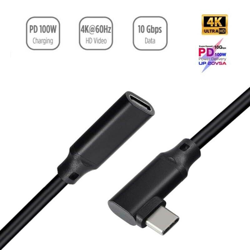 90 degree 2M Type C Extension Cable USB3.1 Male to Female Fast Charger Data10Gbp