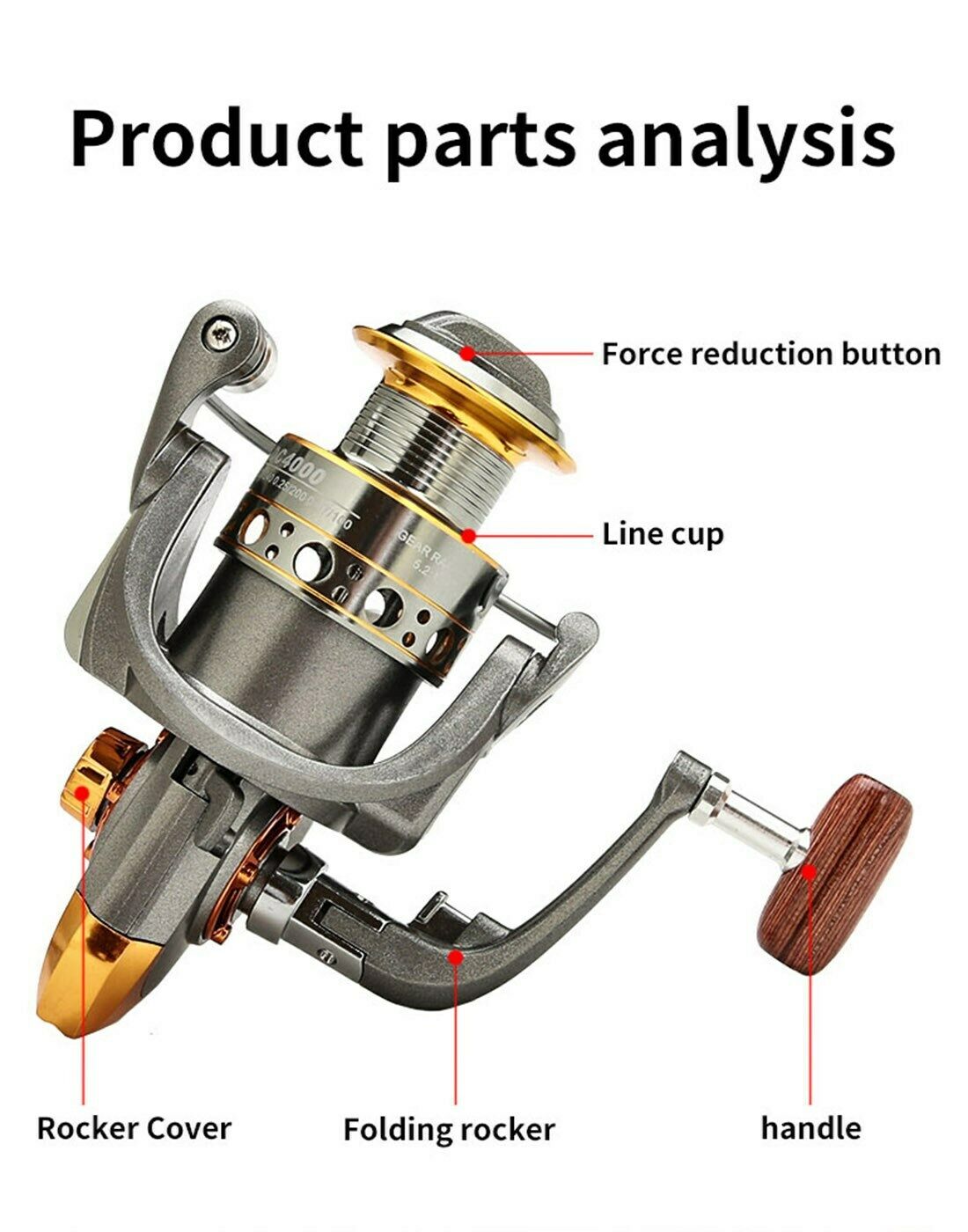 Gray Full Metal Wire Cup Fishing Reel Spinning Wheel Fishing Gear DC7000