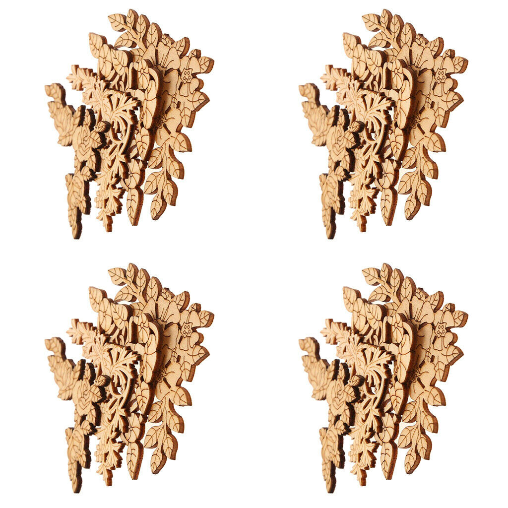 16x Unpainted Flowers Wooden Carved Corner Door Rose Decorative Onlay Applique