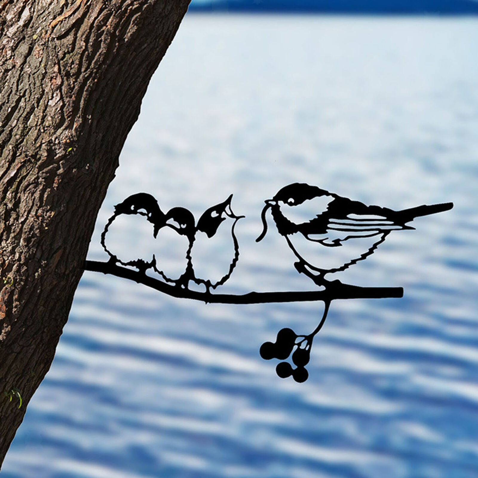 Rusty Metal Animals Bird Silhouette on Tree Branch Art Garden Decoration