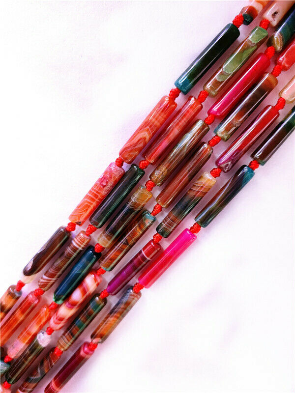 1 Strand 25x14mm Colorful Stripes Onyx Agate Cylinder Tube Beads 15.5inch HH8549