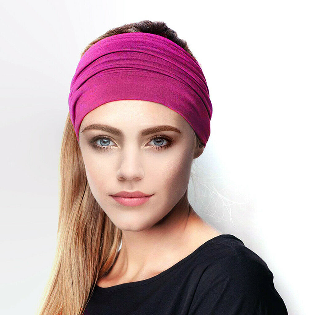 Women's Wide Head Wrap Elastic Headband for Sports, Running, Yoga Navy Blue
