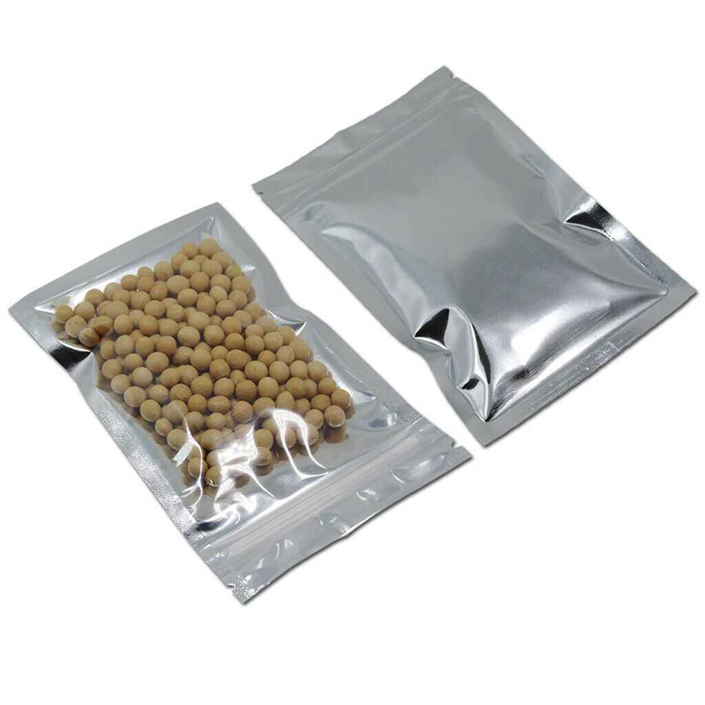 100x Zip Mylar Bag Aluminum Foil Food Storage Pouches for Beans Nuts 18x26cm