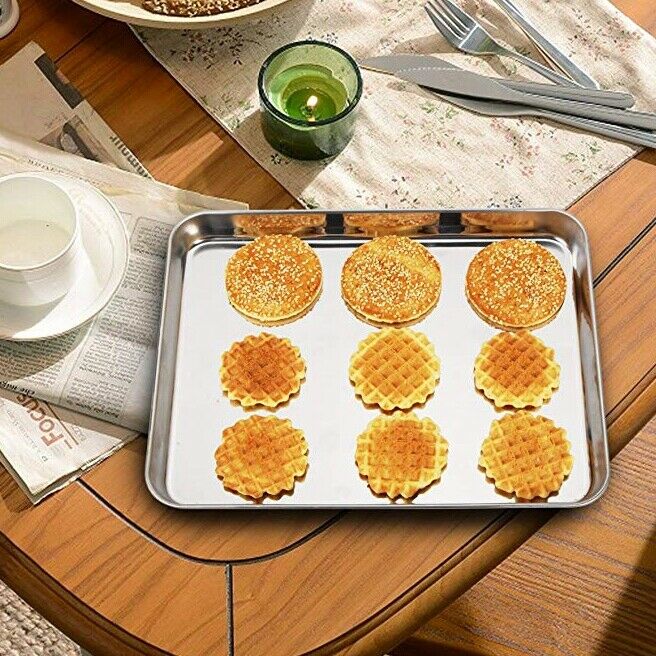 2 Pcs Baking Sheets Set Chef Cookie Sheets Stainless Steel Baking Pans ToasterX1