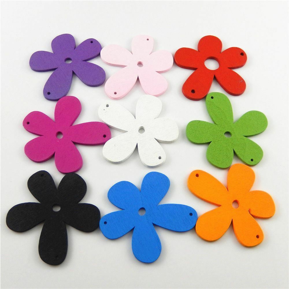 Multiple Color Wooden Flower Shaped Beads Earring Findings Charms Pendants 20pcs