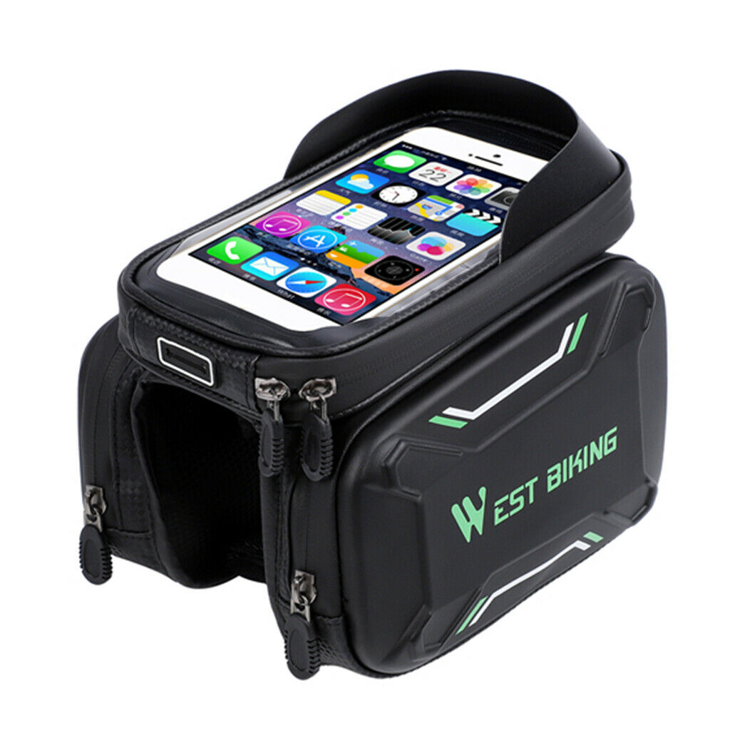 Moutain Bike Frame Bag Pouch Bike Bicycle Frame Front Tube Bag Black+Green