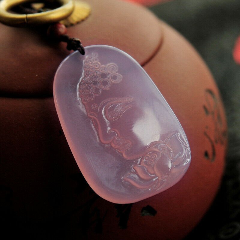 100% natural ice-transparent violet hand-carved chalcedony side Buddha pendant