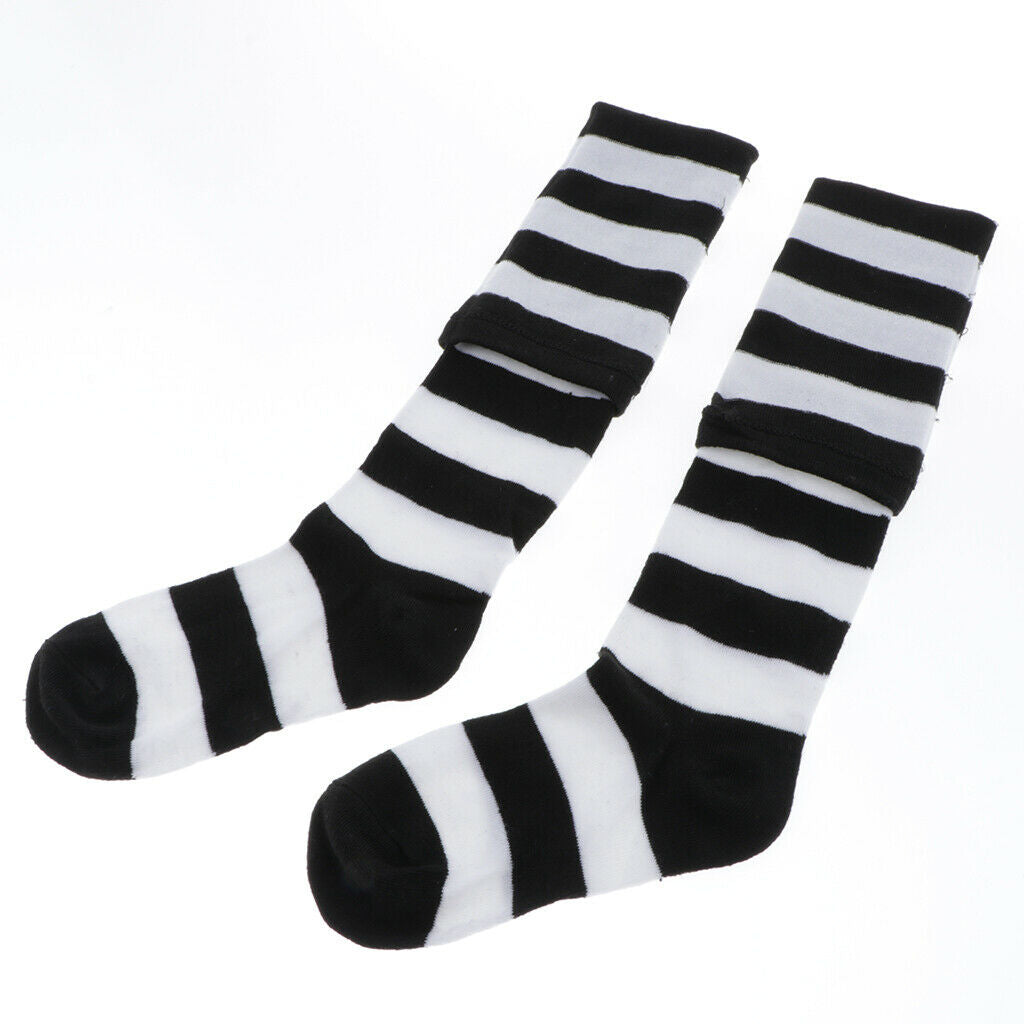 Women Striped Long Socks Causal Soft Knitted Stockings Tube Socks White