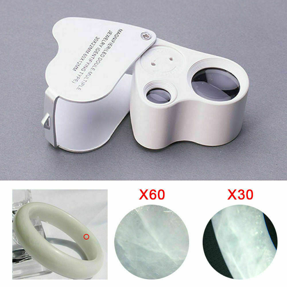 1xJewellers Eye Jewelry Lens Glass Loupe 30X&60X Magnifier Magnifying LED Lights