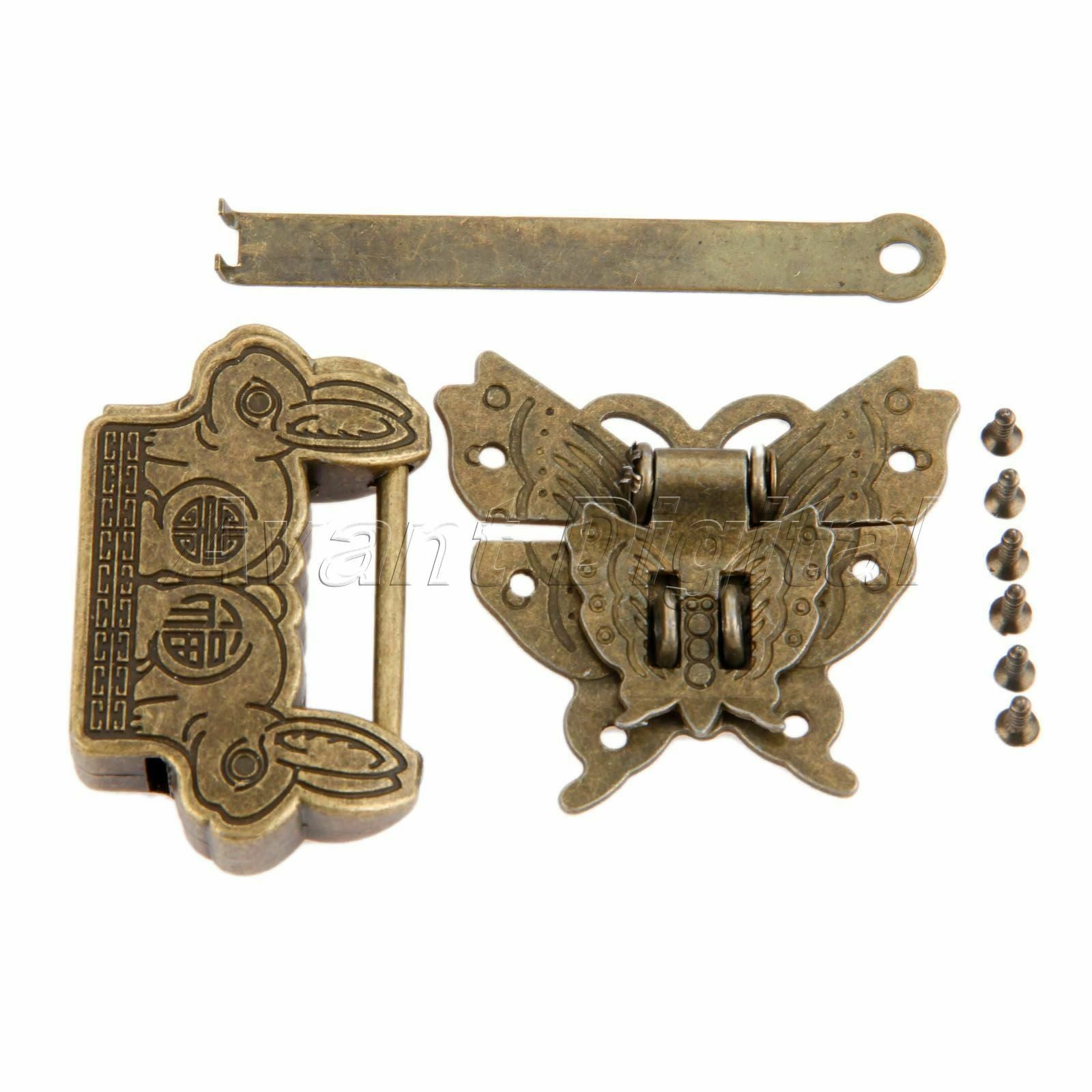 Classic Padlock Fortune Blessing Lock Key with Butterfly Jewelry Box Latch Clasp