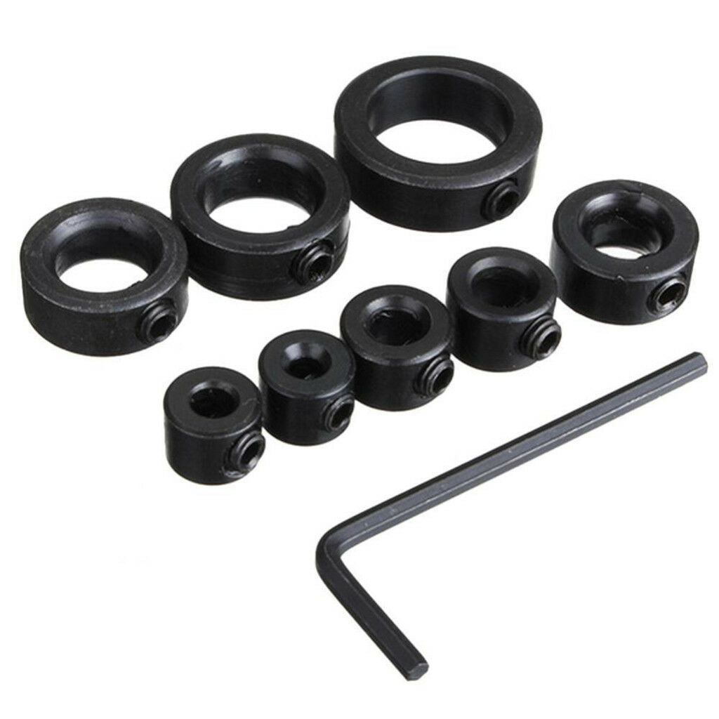 8Pcs Drill Depth Stop Collars Ring Dowel Shaft Chuck +Hex Wrench Woodworking