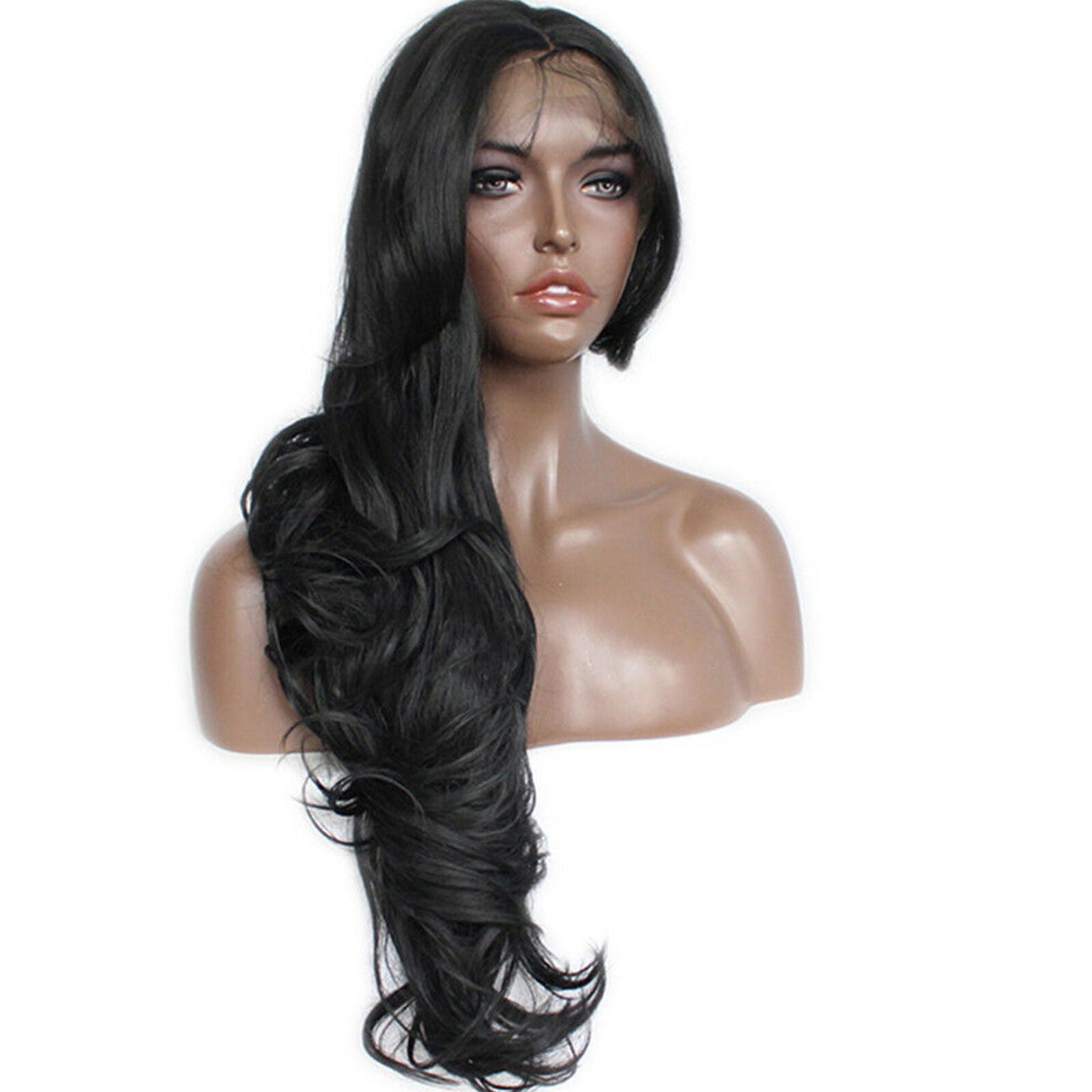 Women's Black Synthetic Lace Front Wig Long Hair Body Wavy Glueless Full Wigs