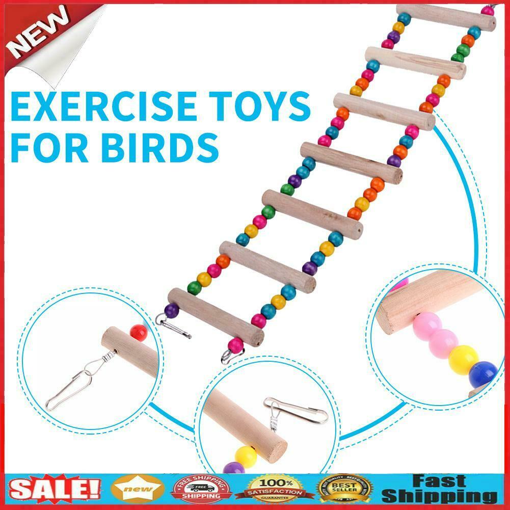 Pet Parrot Ladder Hanging Colorful Balls Wooden Bird Climbing Stairs Perch @