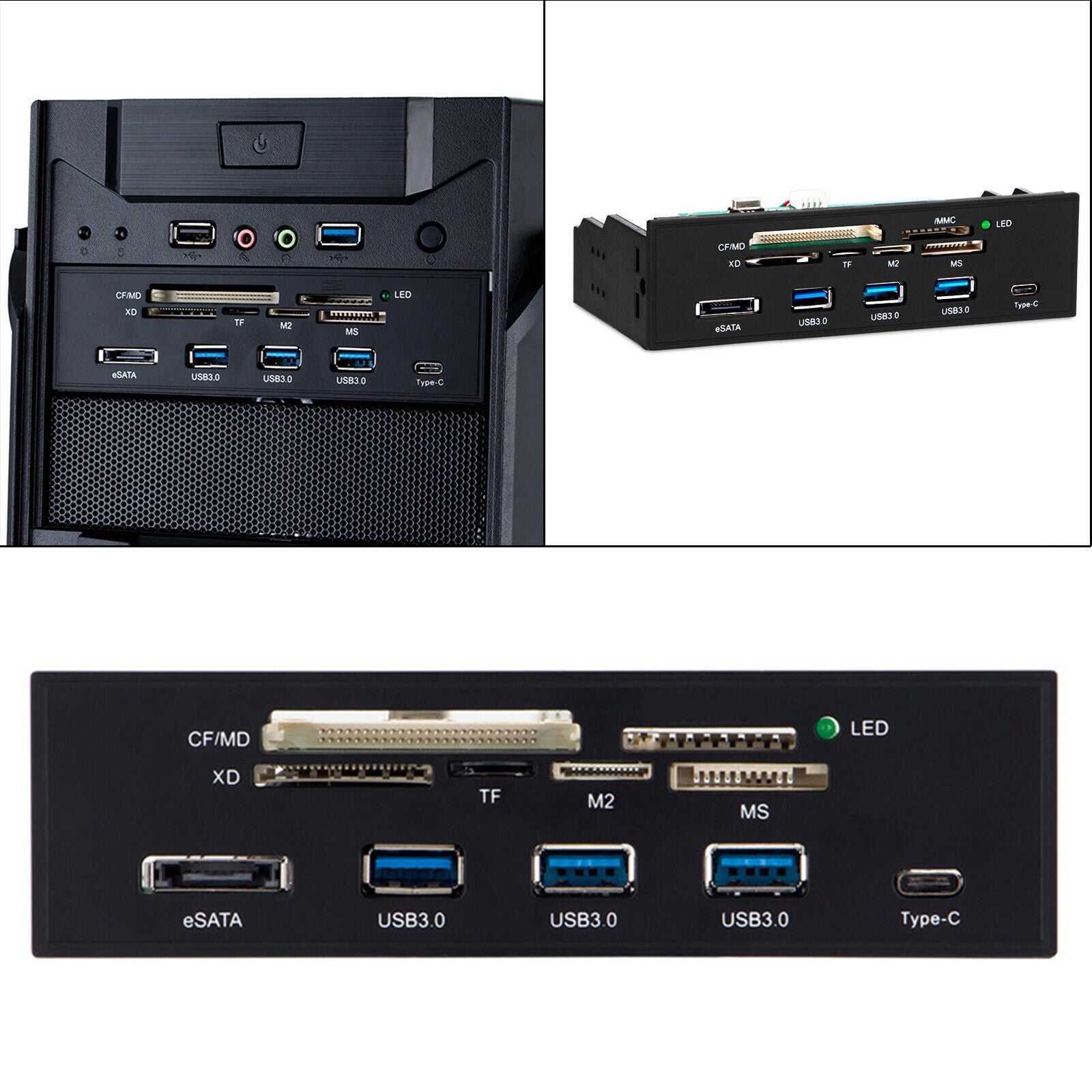 5.25'' Internal Card Reader Dashboard PC Front Panel with 3 USB 3.0 Ports