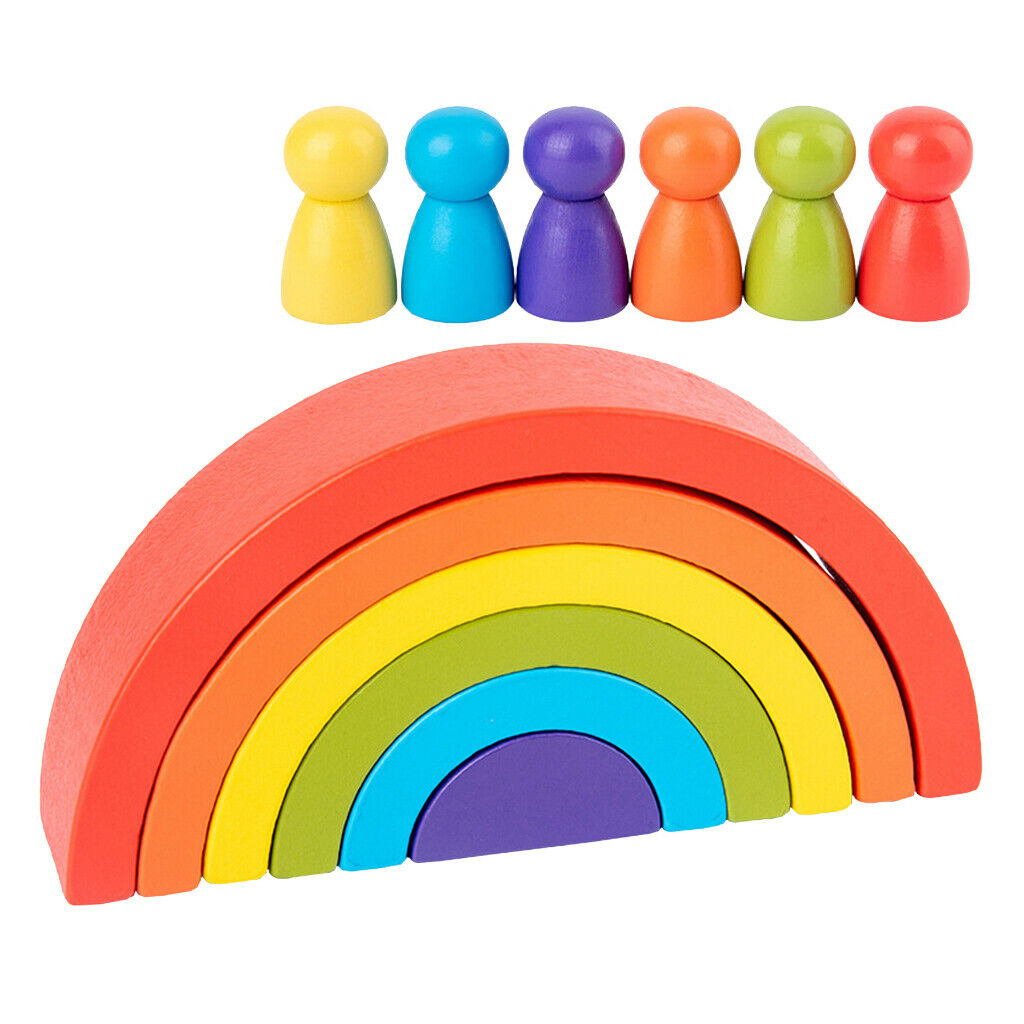 12Pcs Wood Rainbow Color Stacking Blocks Fun Building Nesting Toys for Kids Boys