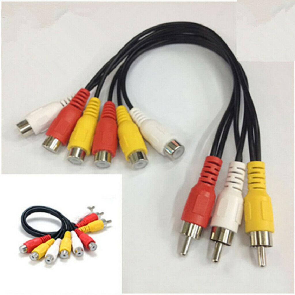 3 RCA Male   to 6 RCA Female Plug Splitter Audio Video AV Adapter Cable