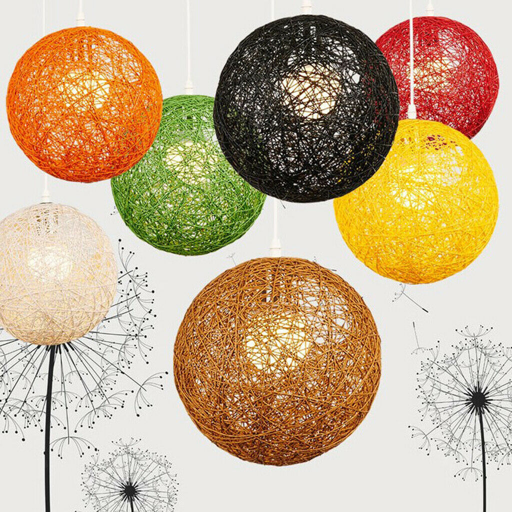2pcs Round Rattan Shades Light Ball Shape for Bedroom Cafeteria Bar Indoor