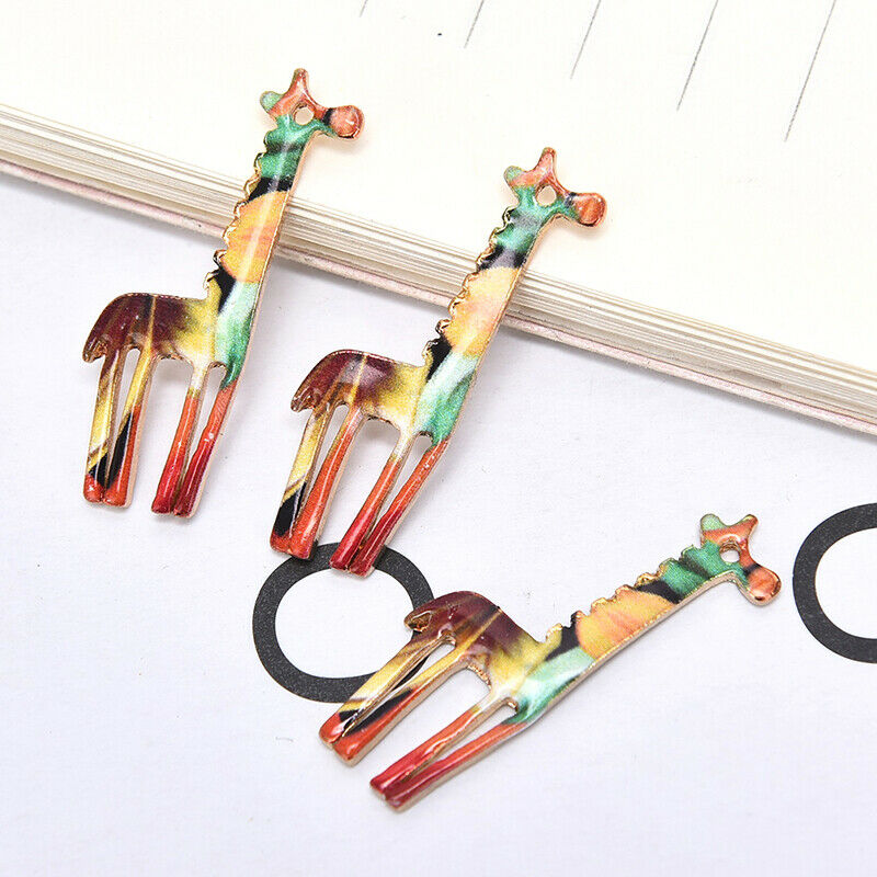 10Pcs Enamel Alloy Printing Animal Giraffe Charms Pendant Jewelry Craft Mak SJ