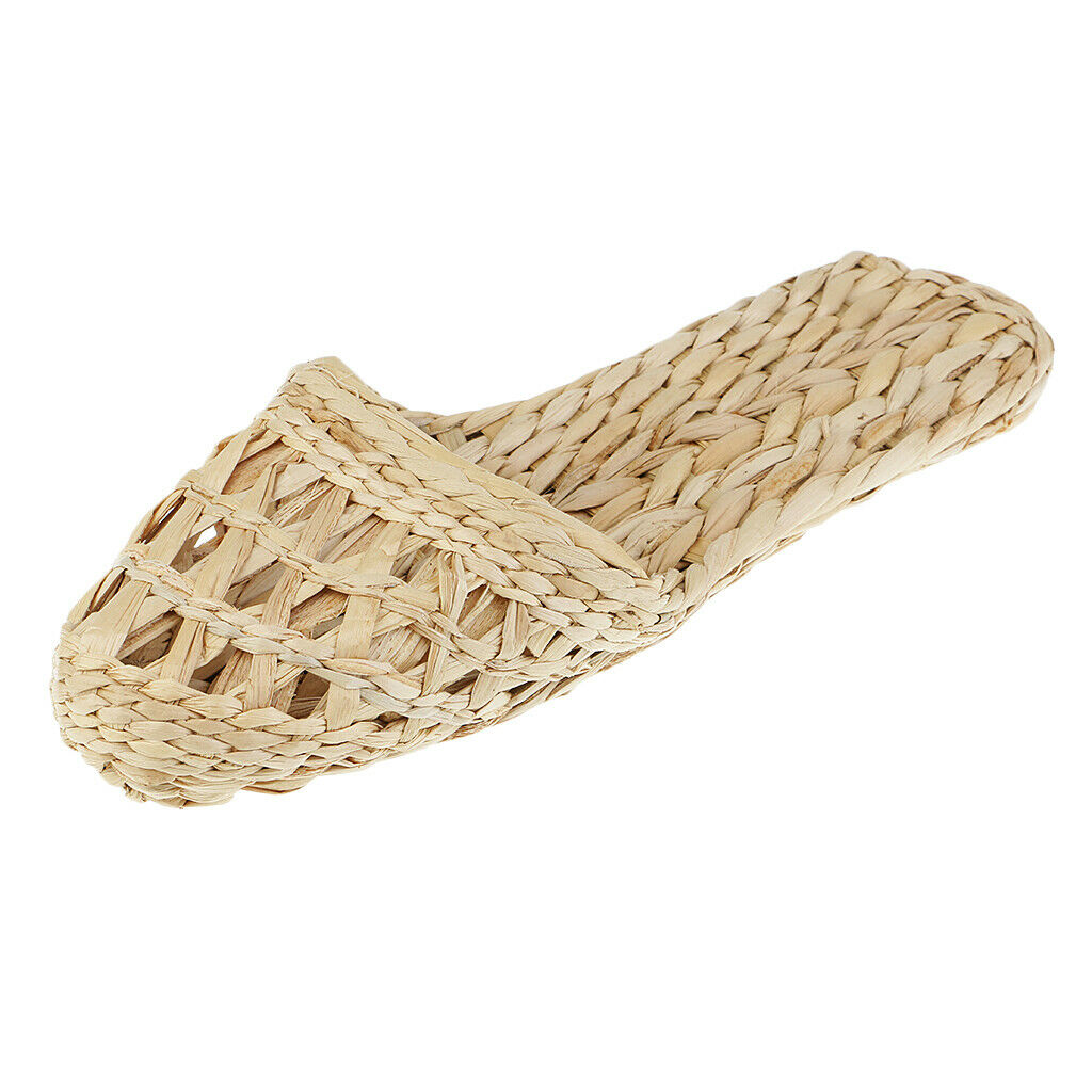 1 Pair Of Hand Knitted Straw Rattan Slippers - Natural, Size 41